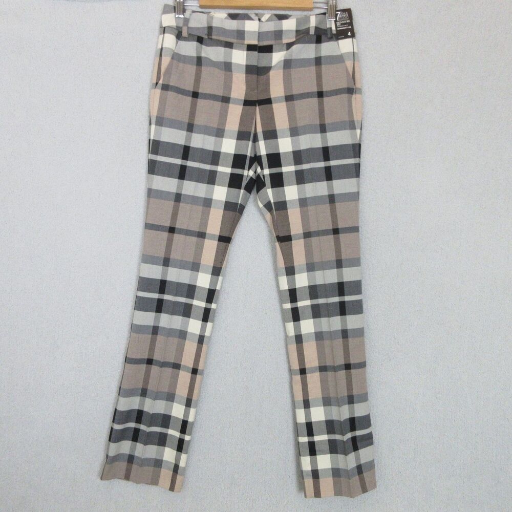 7th Avenue Design Studio Pants Womens 4 Signature Fit Straight Leg Plaid Stretch